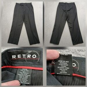 Retro Mens Black Stripe Dress Pants 34x30 Flat Front Performance Slacks EUC